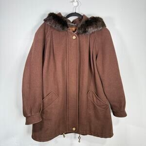Vintage Chocolate Brown Wool Fur Trim Hooded Coat 12 Quiet Luxury Winter